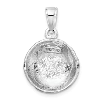 Rhodium Over 14k White Gold Polished and Textured Open-backed Volleyball Pendant