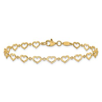 14k Yellow Gold Polished Heart Link Bracelet