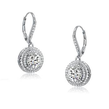 CZ Halo Drop Earrings In Sterling Silver
