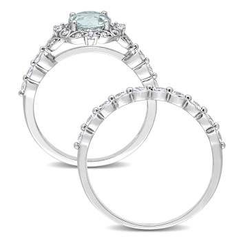 Aquamarine, White Topaz and Diamond 10K White Gold Bridal Ring 1.90ctw