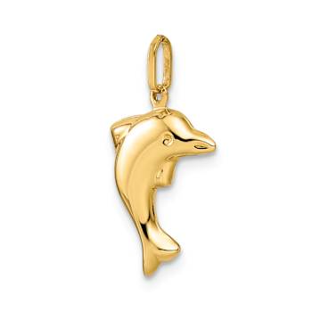 14k Yellow Gold Children's 3D Polished Dolphin Pendant