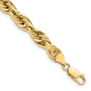 14k Yellow Gold 7mm Rope Link 22 Inch Chain