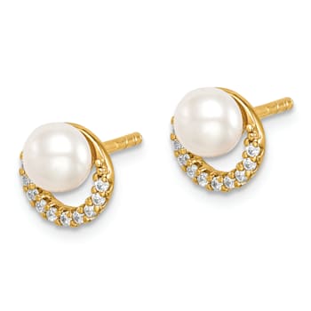 Sterling Silver Gold-tone with Freshwater Cultured Pearl and Cubic
Zirconia Earrings