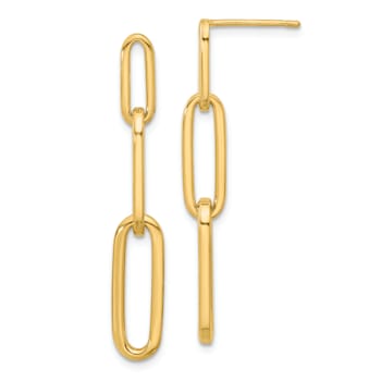 14K Yellow Gold Polished Paperclip Link Post Dangle Earrings