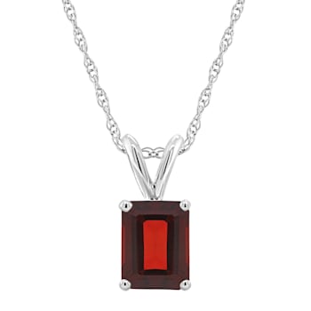 8x6mm Emerald Cut Garnet 14k White Gold Pendant With Chain