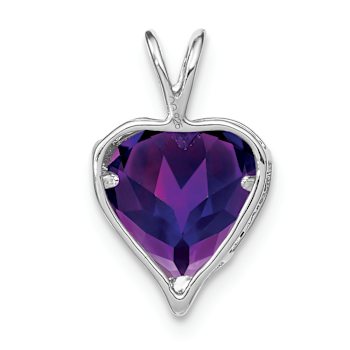 Rhodium Over 14k White Gold Amethyst and Diamond MOM Heart Pendant