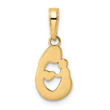 14k Two-tone Gold Diamond-Cut Mother and Baby Teardrop Pendant