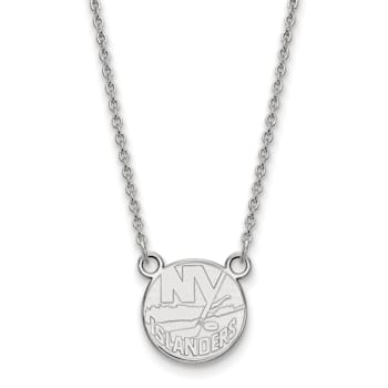 Rhodium Over Sterling Silver NHL LogoArt New York Islanders Small Necklace