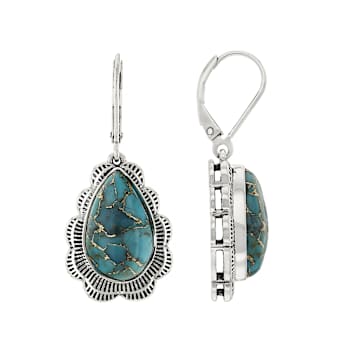 Large Turquoise Sterling Silver Dangle Earrings 16x10mm