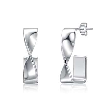 Twisted Semi-Hoop Earrings In Rhodium Over Brass