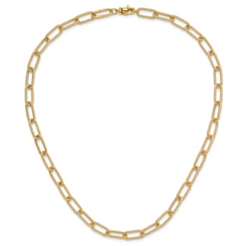 14K Yellow Gold Polished Textured Oval Link Necklace