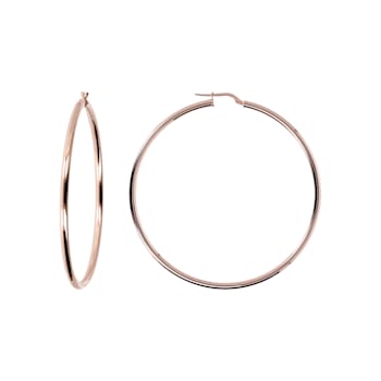 18K Rose Gold Over Sterling Silver Polished 2-1/2" Hoop Earrings