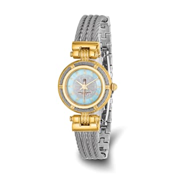 Charles Hubert IP-plated MOP Dial with Stainless Steel Wire Bangle Watch