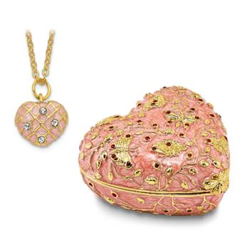 BUTTERFLY KISSES Pink Heart Trinket Box
