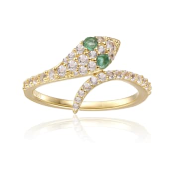 Emerald and White Topaz 14K Yellow Gold Over Sterling Silver Bypass
Snake Ring
