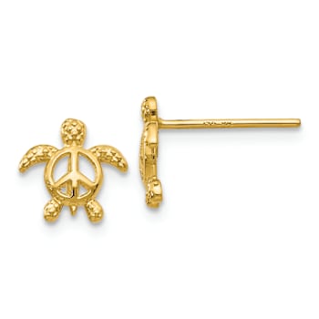 14k Yellow Gold Peace Turtle Stud Earrings