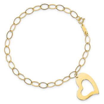 14K Yellow Gold Yellow Gold Dangle Heart Bracelet