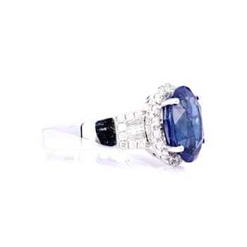 4.84 Ctw Blue Sapphire and 0.60 Ctw White Diamond Ring in 14K WG
