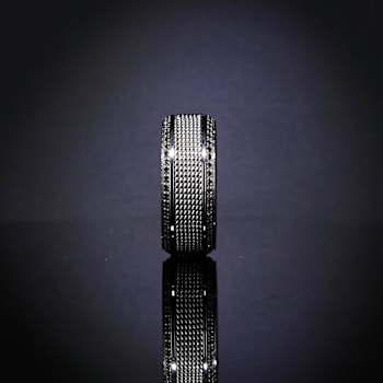 GAUNTLET Steel Chain Titanium Wedding Ring Polished Beveled Edges Set
with Round Black Diamonds 10mm