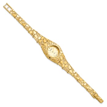 14k Yellow Gold Ladies Circular Champagne 22mm Dial Solid Nugget Watch