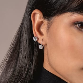 White Cubic Zirconia 14k White Gold Studs With Velvet Gift Box 4ctw