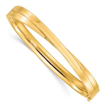 14k Yellow Gold 7.4mm Polished Bypass Hinged Bangle
