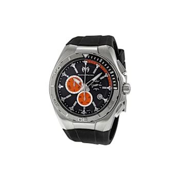 Technomarine Men's Black and Orange Dial Black Rubber Strap Chronograph Watch