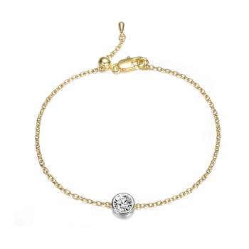 Bezel-Set CZ Stud Design Bracelet In 14K Gold Over Brass