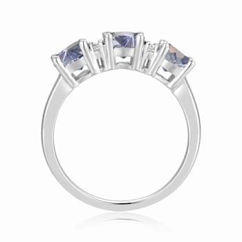 Aquamarine and Moissanite Sterling Silver 3-Stone Ring For Women