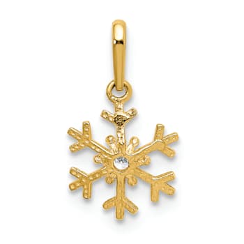 14K Yellow Gold Polished Cubic Zirconia Snowflake Charm Pendant