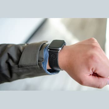 Gametime MLB Texas Rangers Black Leather Apple Watch Band (42/44mm S/M).
Watch not included.