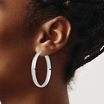 Rhodium Over 14k White Gold 1 3/4" High Polished Hoop Earrings