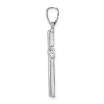 Rhodium Over 14k White Gold Brushed and Polished Latin Cross Pendant