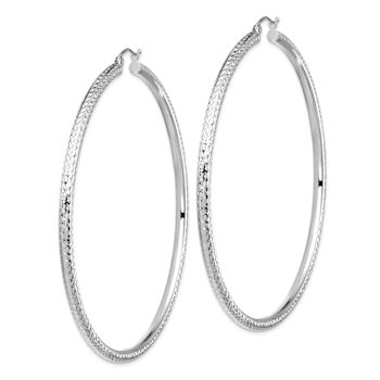 Rhodium Over 14k White Gold 2 13/16" Diamond-Cut Hoop Earrings