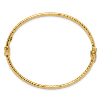 14K Yellow Gold Polished and Textured Hinged Bangle Bracelet