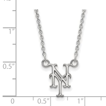 Rhodium Over Sterling Silver MLB LogoArt New York Mets N-Y Pendant Necklace
