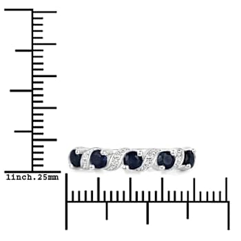 Blue Sapphire and White Topaz Five Stone Sterling Silver Band Ring