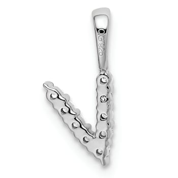 Rhodium Over 14K White Gold Lab Grown Diamond Letter V Initial Pendant