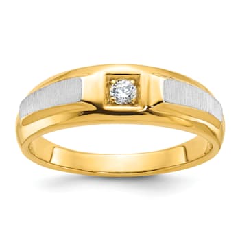 10K Two-tone Yellow and White Gold Men's Polished and Satin Diamond Ring 0.10ctw