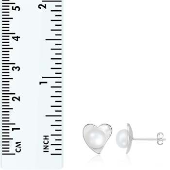 6-7mm White Cultured Freshwater Pearl Rhodium Over Sterling Silver Earrings