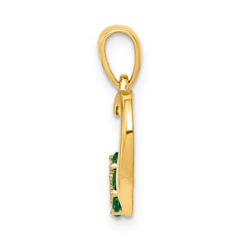 10k Yellow Gold Heart and Flower Pendant with Accent Diamond and 0.3
cttw Emerald Gemstone
