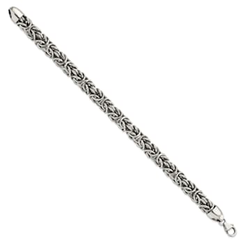 Sterling Silver Polished and Antiqued 8.5 Inch Byzantine Bracelet