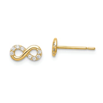 14k Yellow Gold Cubic Zirconia Infinity Symbol Post Earrings