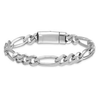 Rhodium Over Sterling Silver Polished 8.5mm Figaro 8 Inch Chain Bracelet