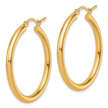 14k Yellow Gold 1 1/4 inch Polished Tube Hoop Earrings