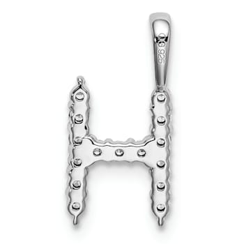 Rhodium Over 14K White Gold Lab Grown Diamond Letter H Initial Pendant