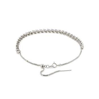 Round Moissanite Rhodium Over Sterling Silver Tennis Bracelet
