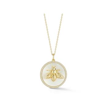 Rachel Zoe Mother-of-Pearl and CZ 3D Bee Medallion Necklace in 14K Gold
Over Sterling Silver