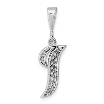 Rhodium Over 14k White Gold Solid Polished Script Filigree Textured
Letter I Initial Pendant
