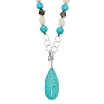Sterling Silver Jadeite, Howlite, Reconstructed Magnesite, Quartz Necklace